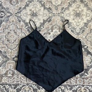 Y2K INC International Concepts Black Faux Satin Handkerchief Hem Camisole Top
